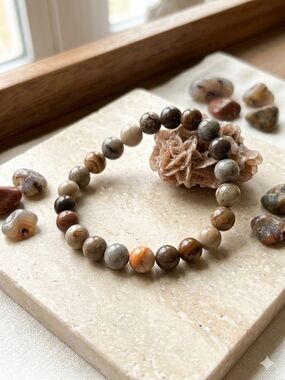Natural Jasper Beaded Stretch Bracelet - Neutral Earth Tones